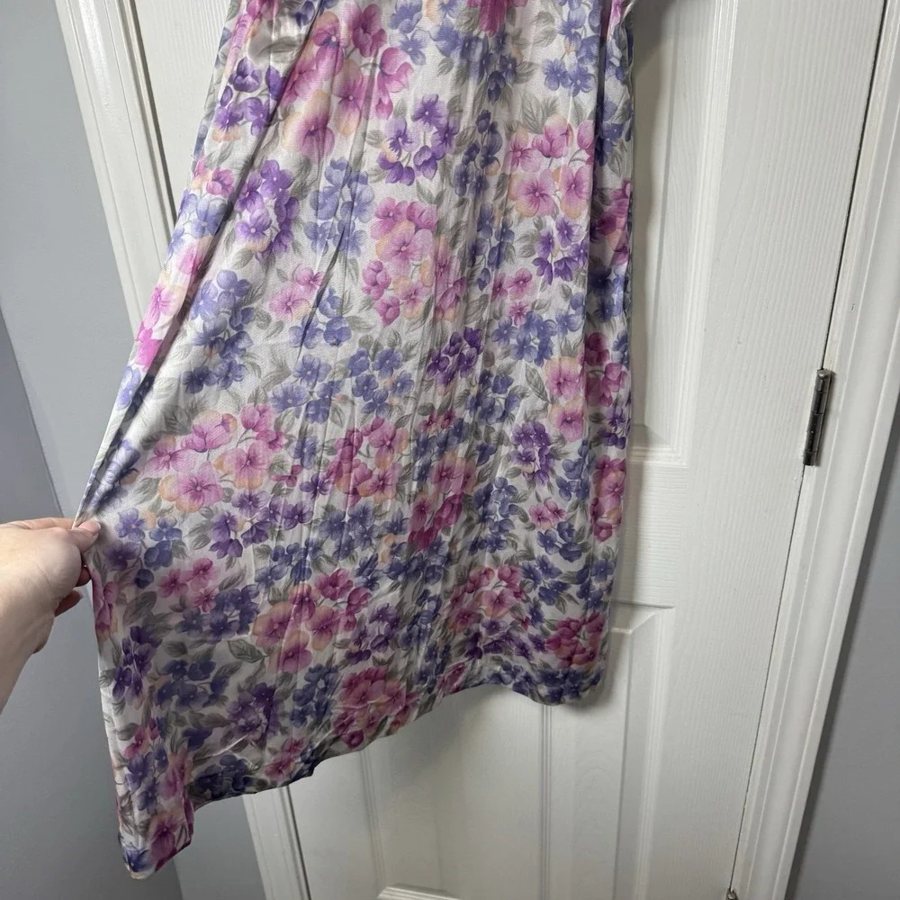 Vanity Fair Midlength Gown SILKY Nylon Nightgown Sz SM Sleeveless FLORAL Vintage